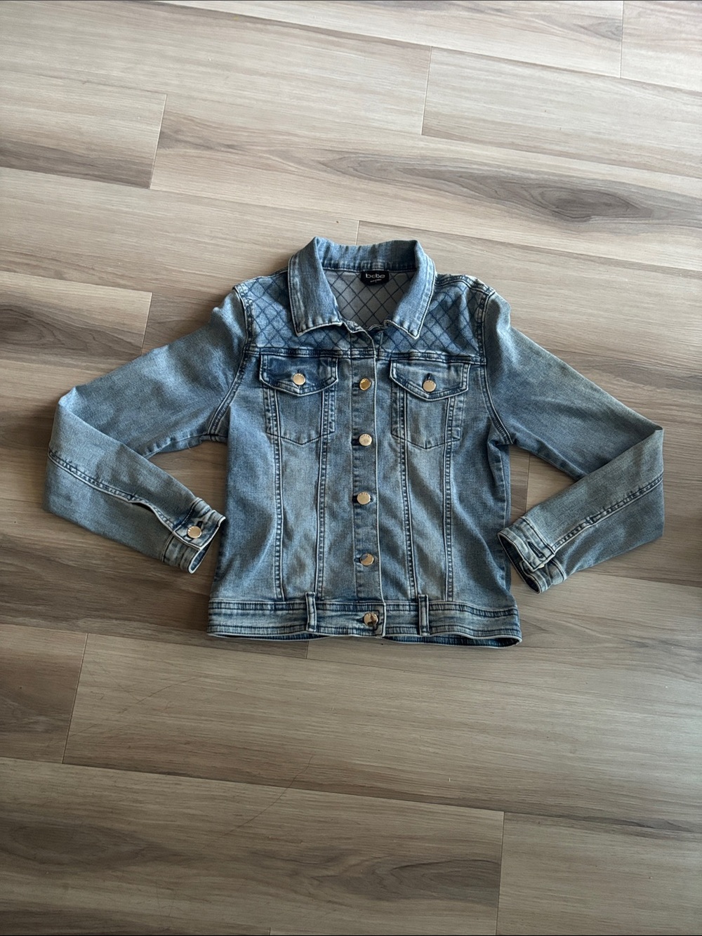 bebe Quilted Light Blue Denim Jacket